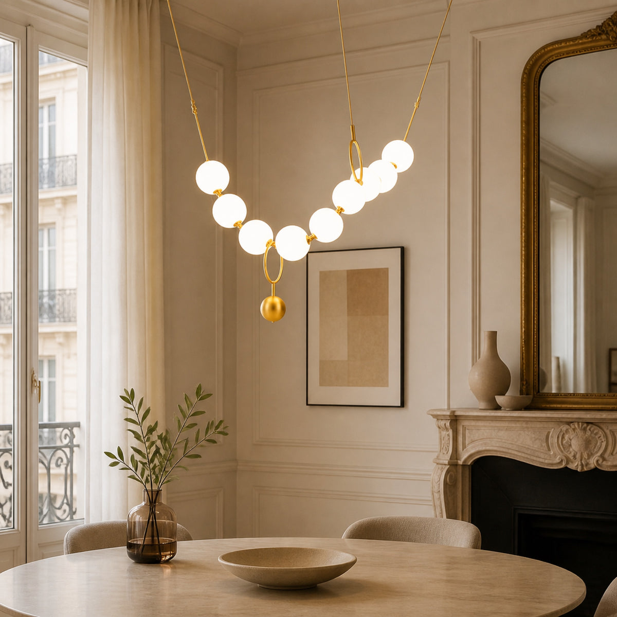Suspension guirlande de globes opalins, autre cadrage