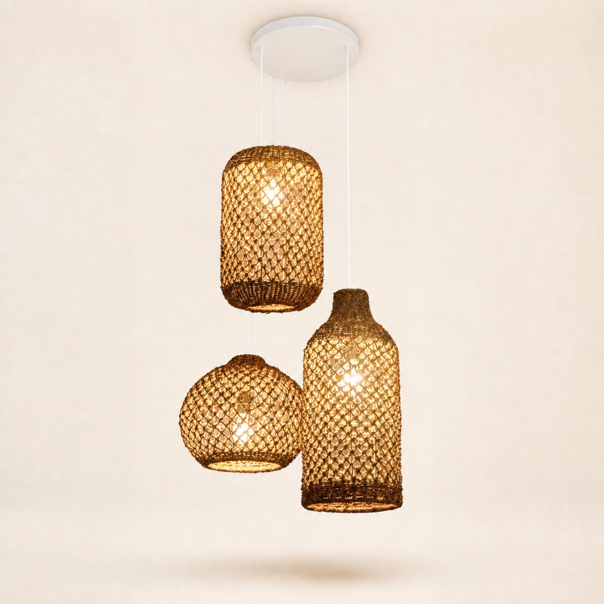 Suspension bambou tissée, blanc