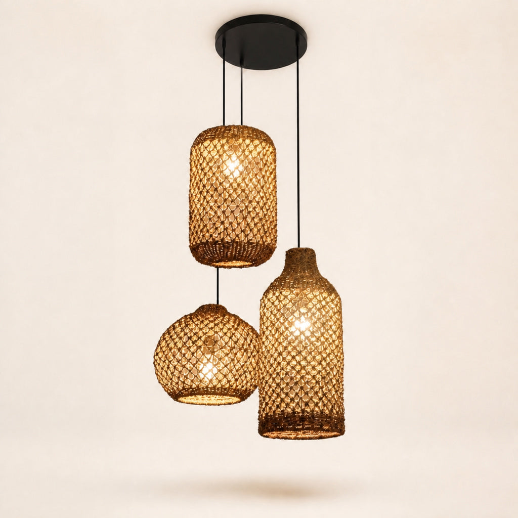 Suspension bambou tissée, noir