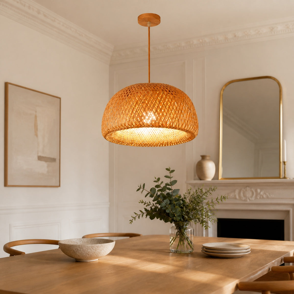 Suspension bambou tissée, en situation dans un intérieur