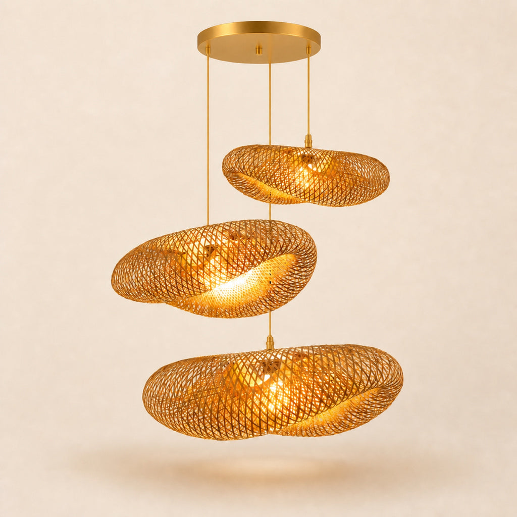 Suspension bambou tressé, doré