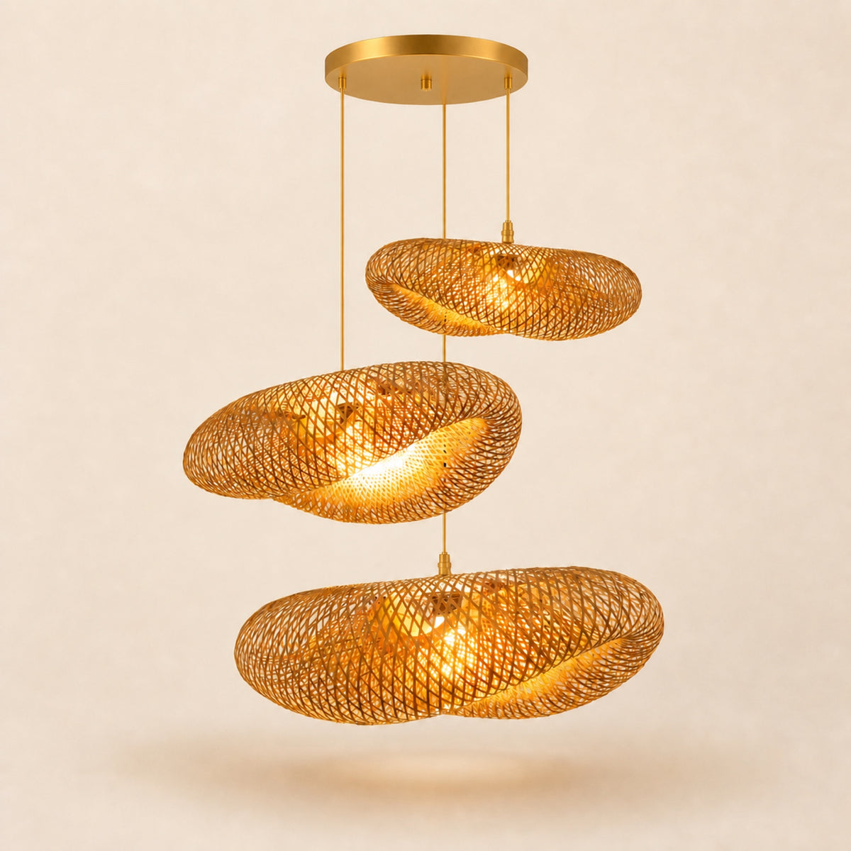 Suspension bambou tressé, doré