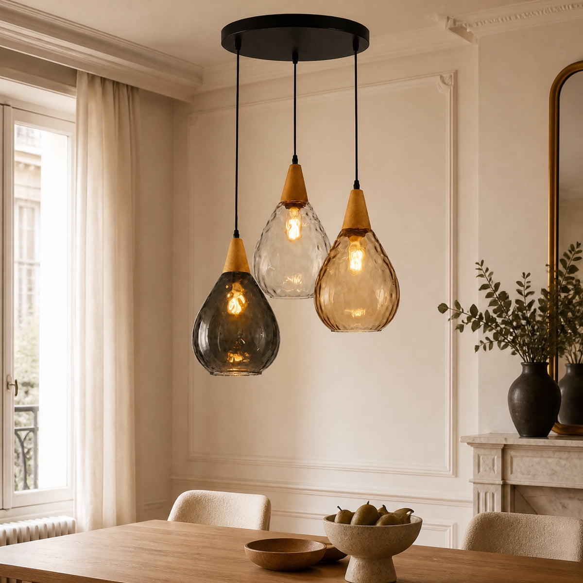 Suspension 3 gouttes de verre, en situation dans un intérieur