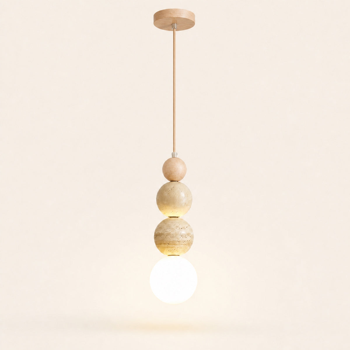 Suspension perles de pierre et bois, bois brut