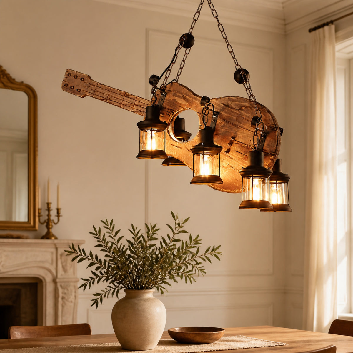 Suspension bois en forme de guitare, autre cadrage
