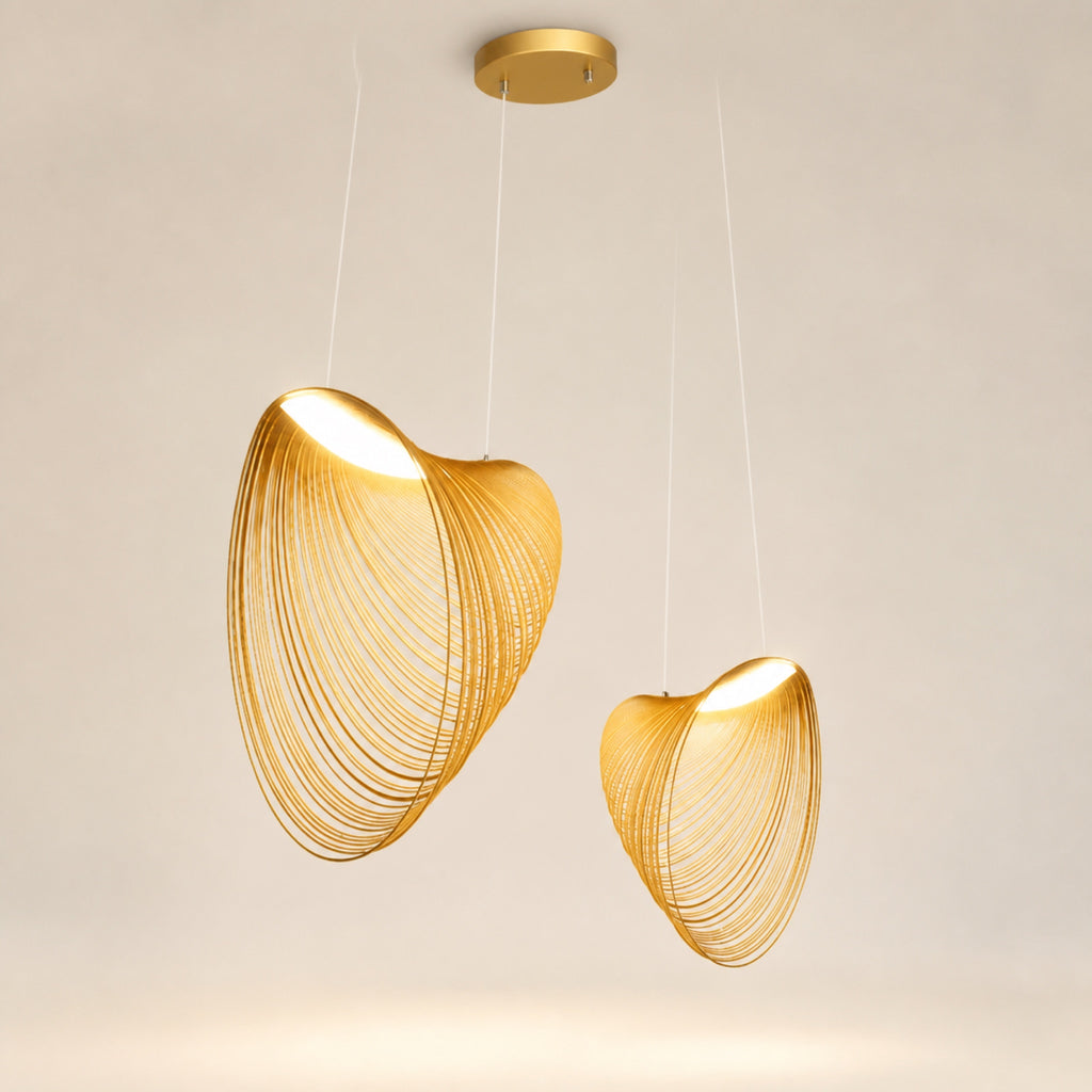 Suspension double coquille en bois tressé