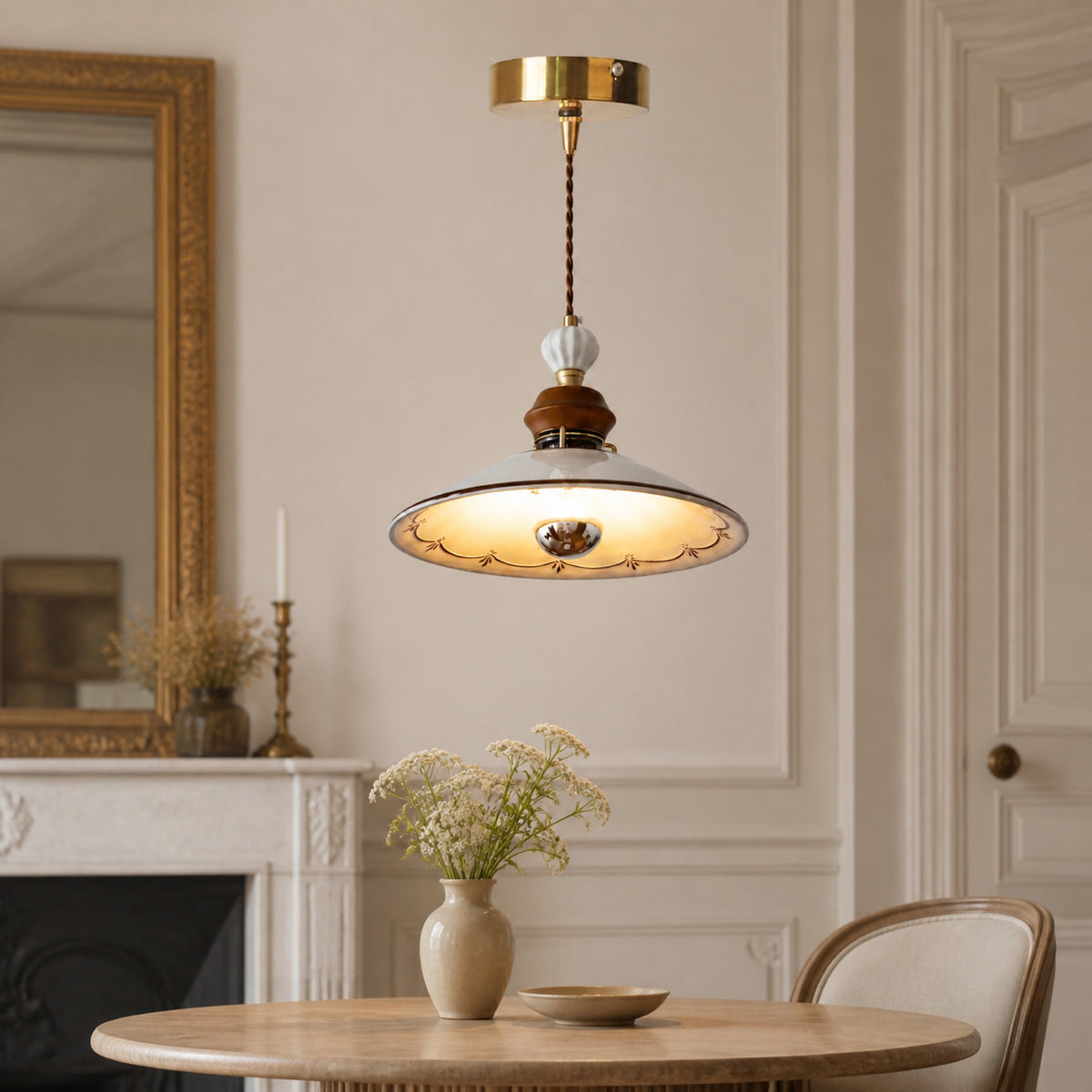 Suspension coupelle en céramique à motifs, en situation dans un intérieur