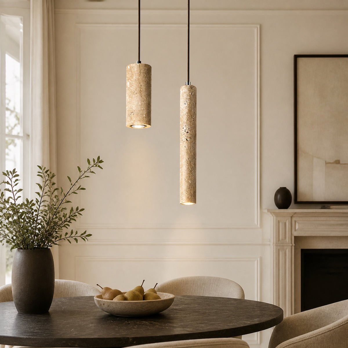 Suspension effet pierre, en situation dans un intérieur