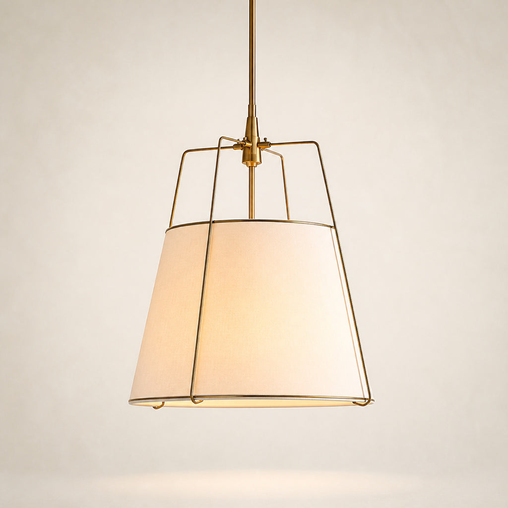 Suspension abat-jour tissu sur armature laiton