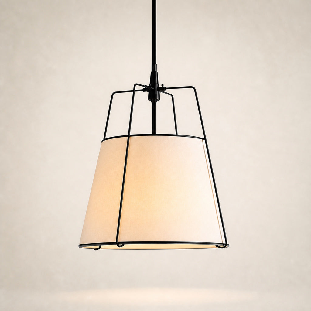 Suspension abat-jour tissu sur armature laiton, noir