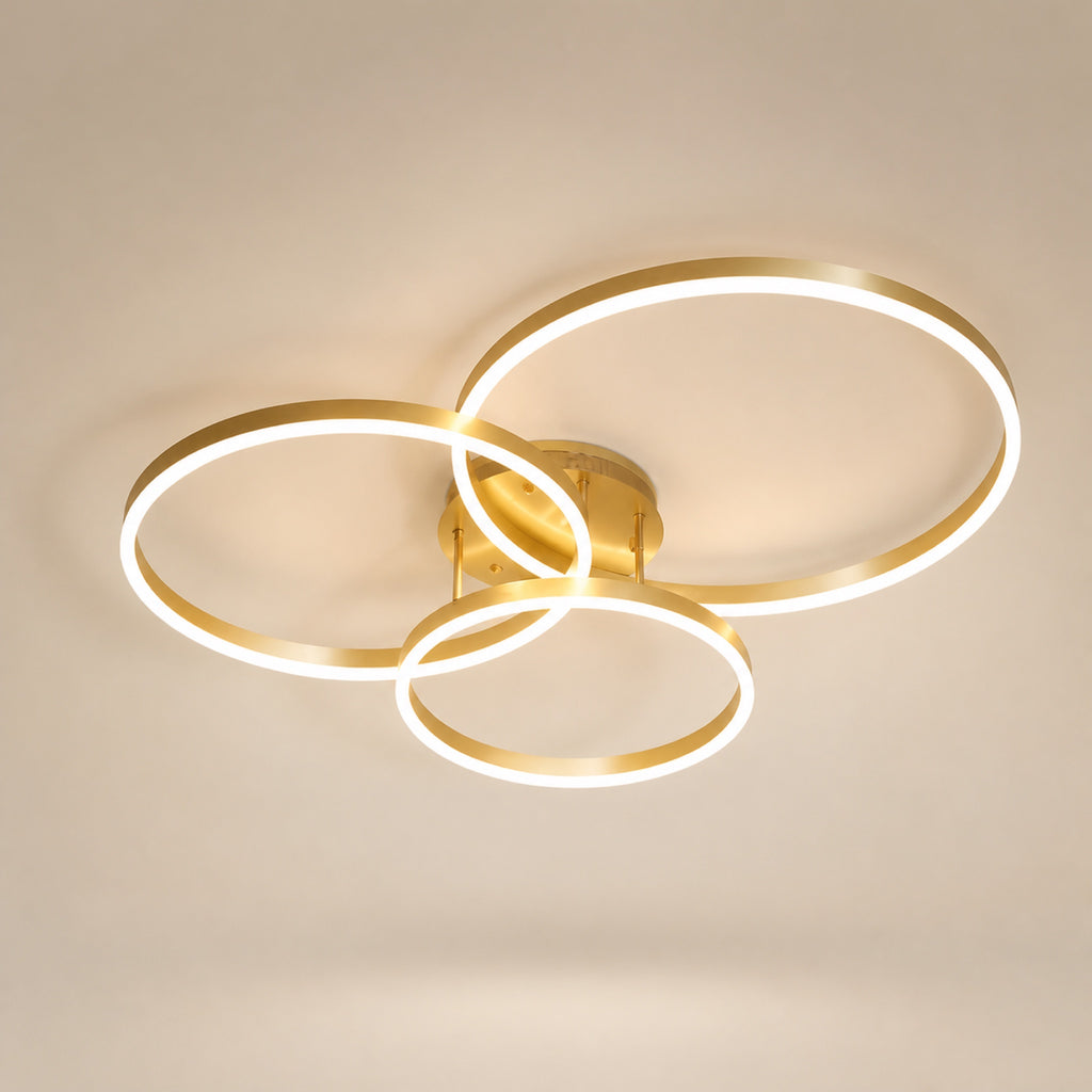 Plafonnier 3 anneaux LED dorés