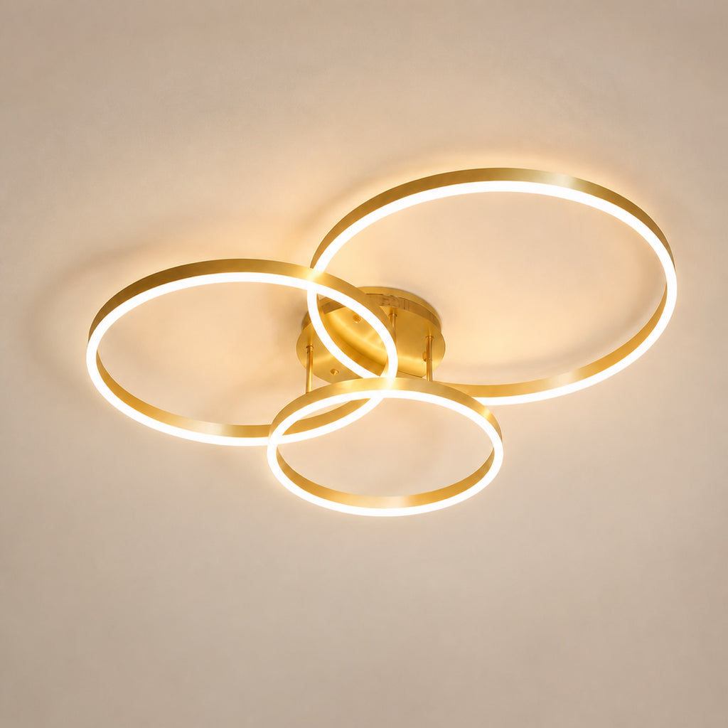 Plafonnier 3 anneaux LED dorés, vue complémentaire