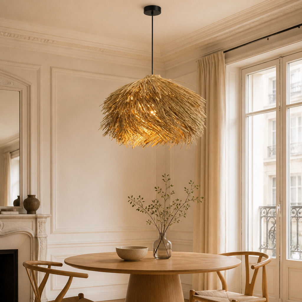 Suspension paille brute, en situation dans un intérieur