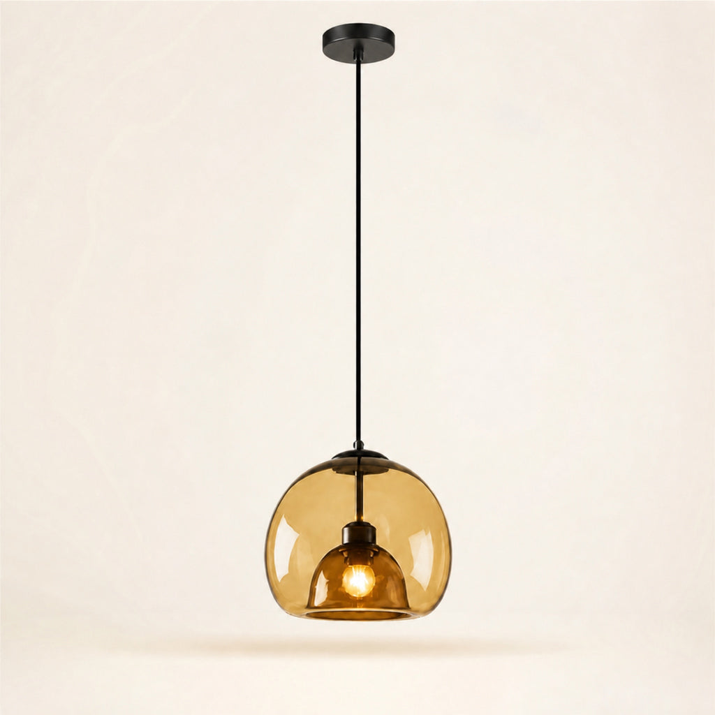 Suspension globe en verre double paroi, ambre