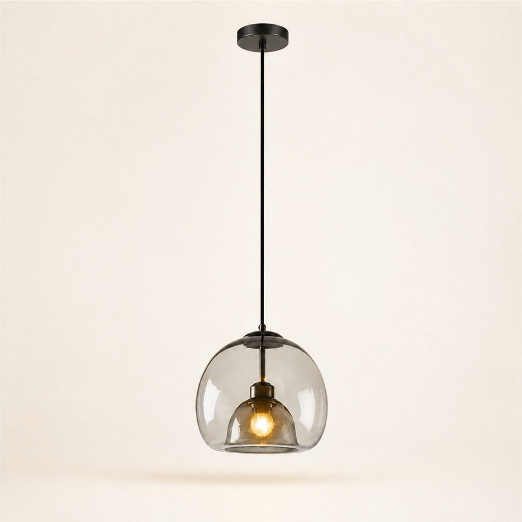 Suspension globe en verre double paroi, sur fond neutre