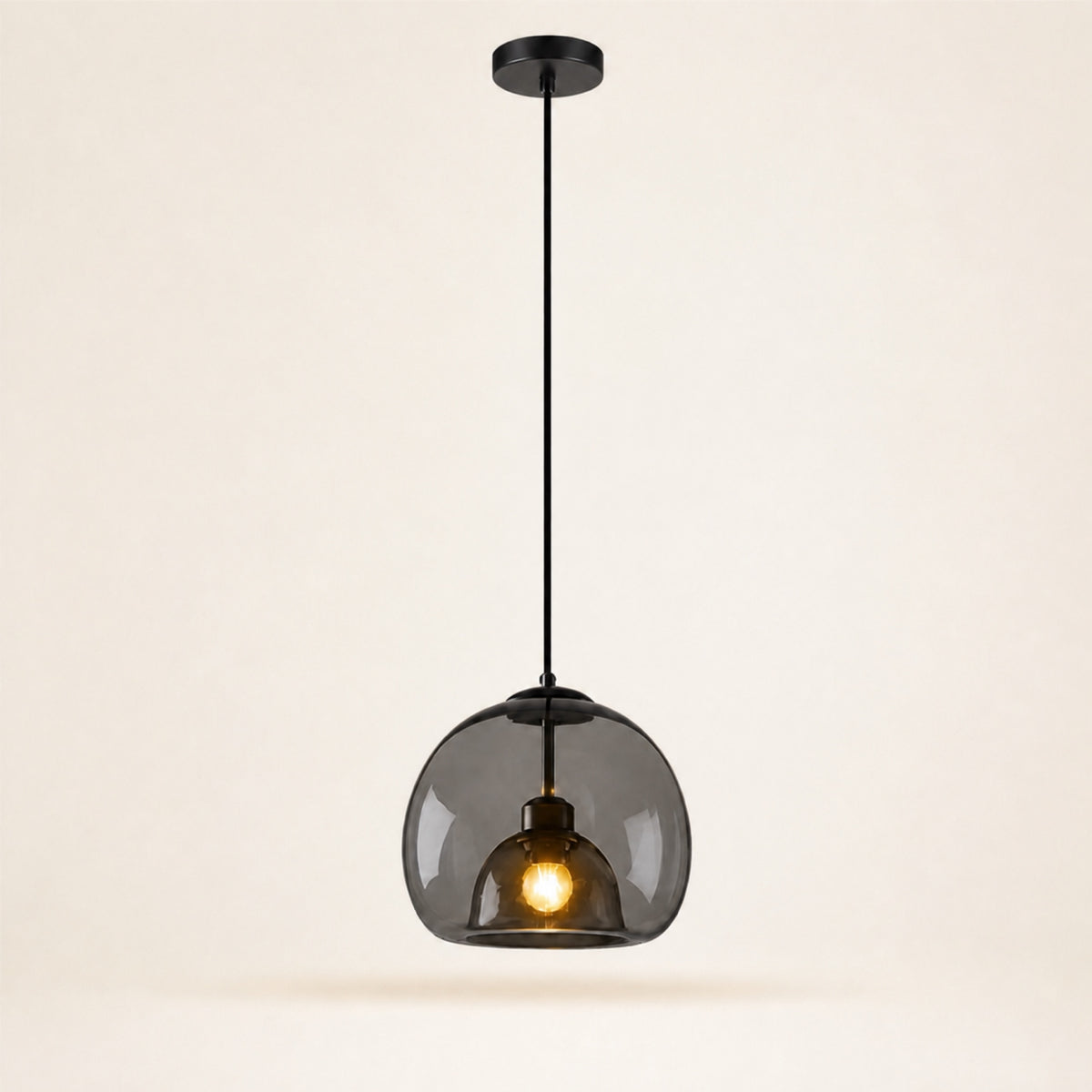 Suspension globe en verre double paroi, gris fumé
