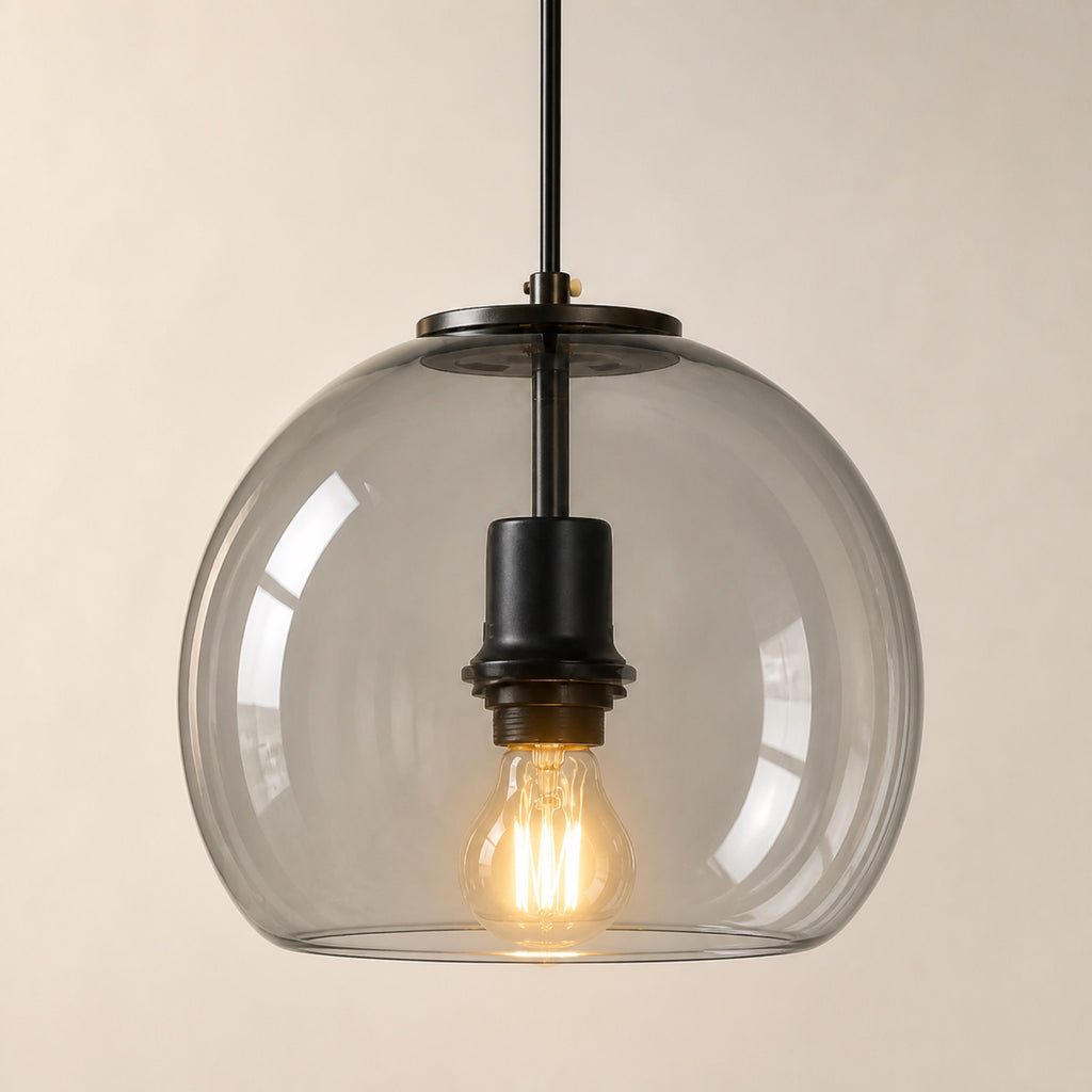 Suspension globe en verre fumé sur tige rigide, autre vue