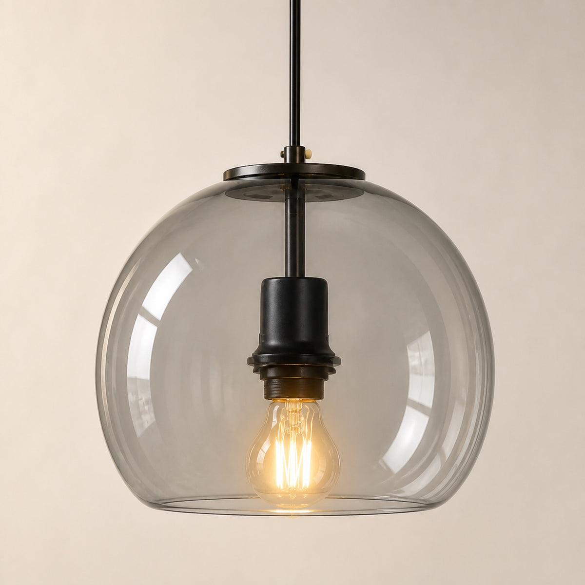 Suspension globe en verre fumé sur tige rigide, autre vue