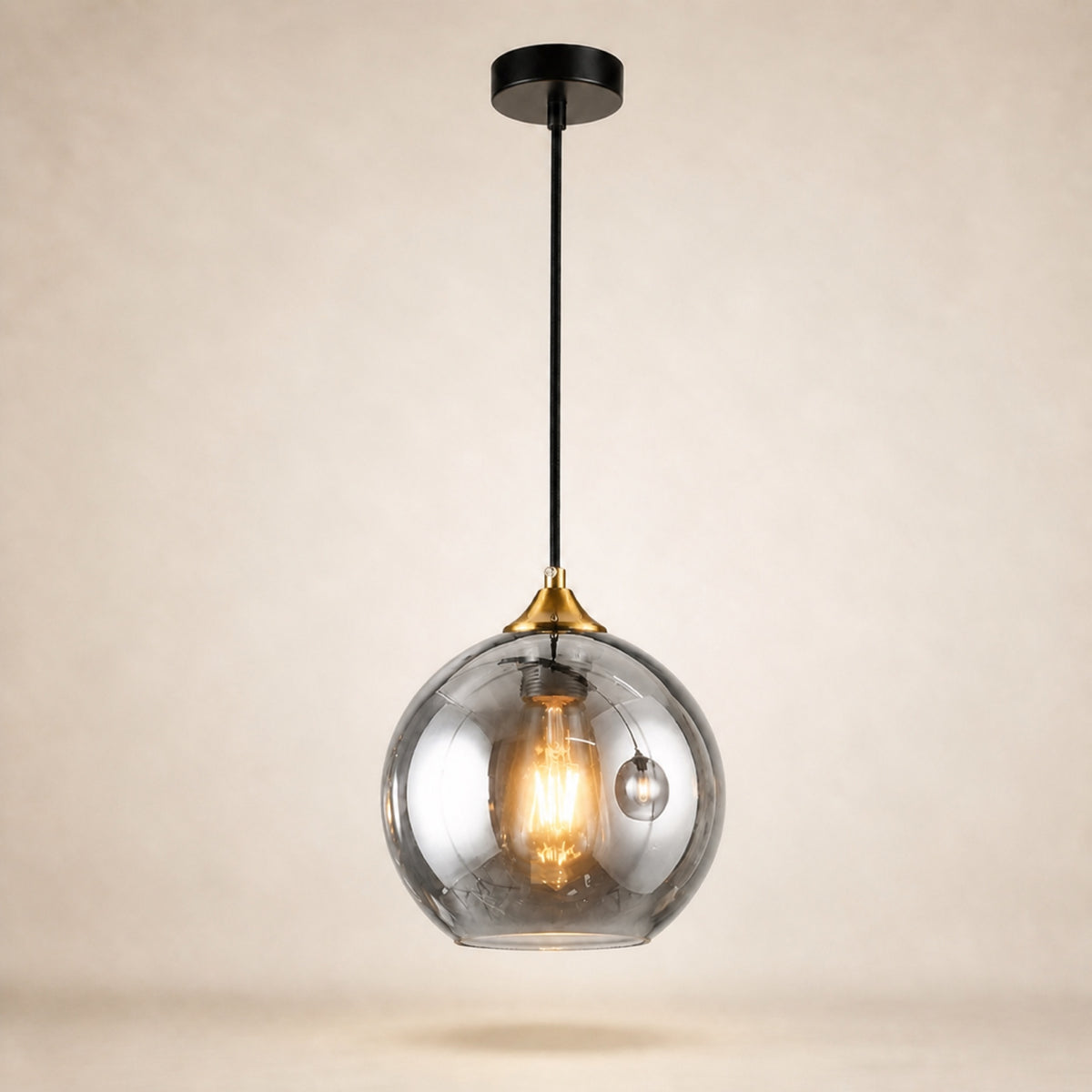 Suspension boule en verre fumé miroir, argenté