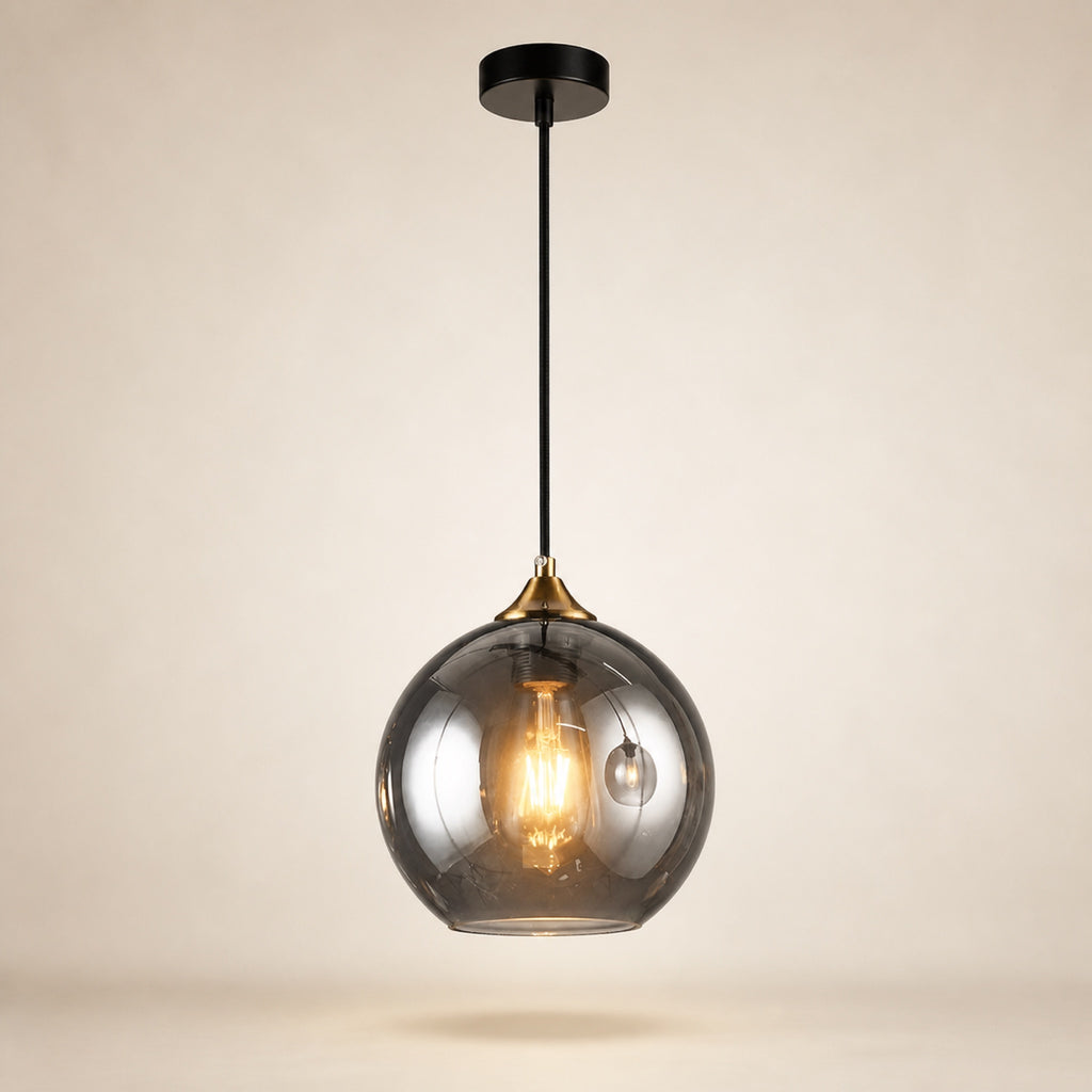 Suspension boule en verre fumé miroir