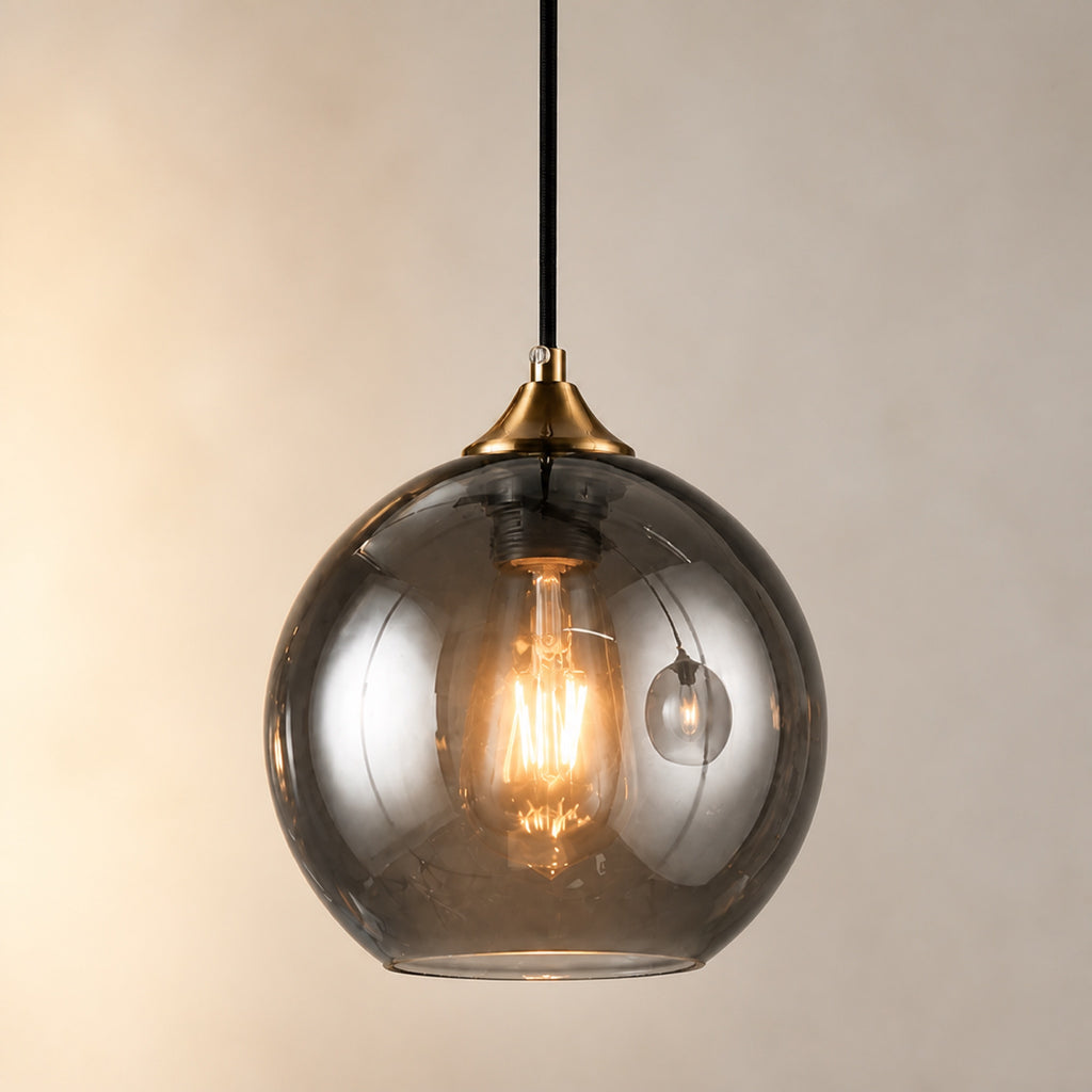Suspension boule en verre fumé miroir, autre vue
