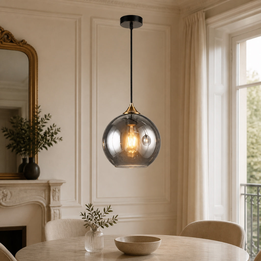 Suspension boule en verre fumé miroir, autre cadrage