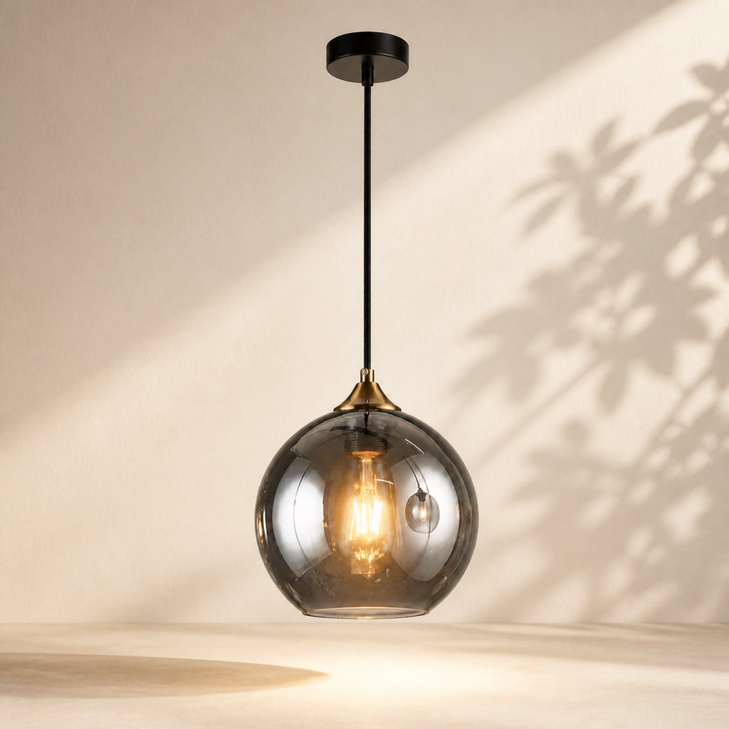 Suspension boule en verre fumé miroir, vue complémentaire