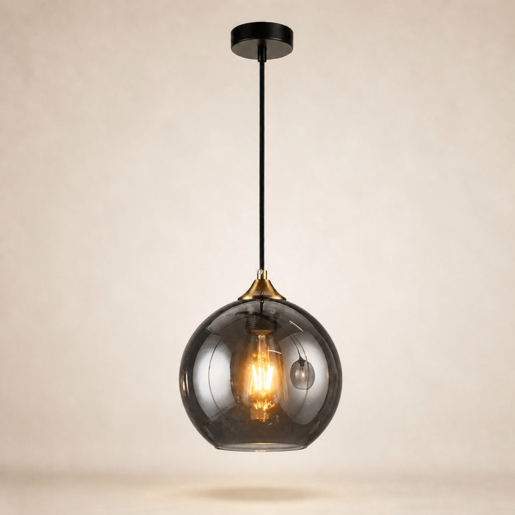 Suspension boule en verre fumé miroir, gris fumé