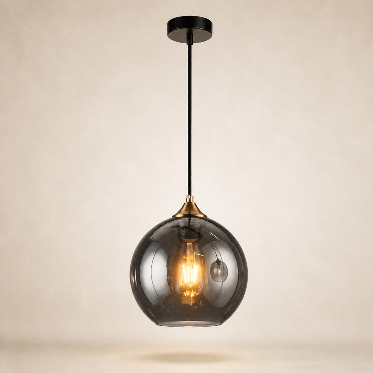 Suspension boule en verre fumé miroir, gris fumé