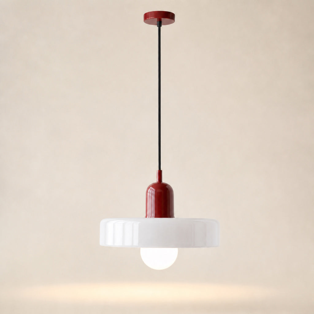 Suspension disque plat en verre coloré, blanc
