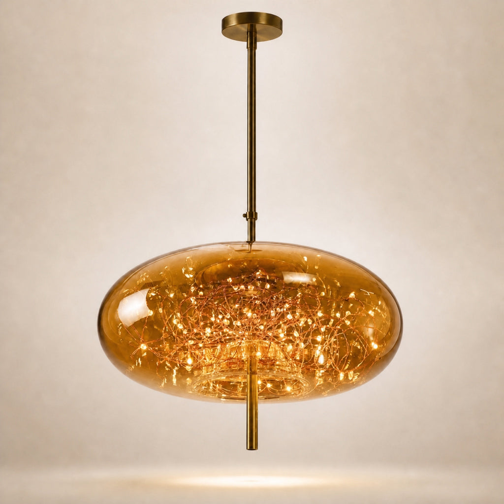 Suspension galet en verre fumé à micro-LED, ambre