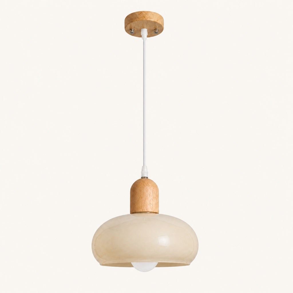 Suspension verre bois, abat-jour chambre, vue Codex 2