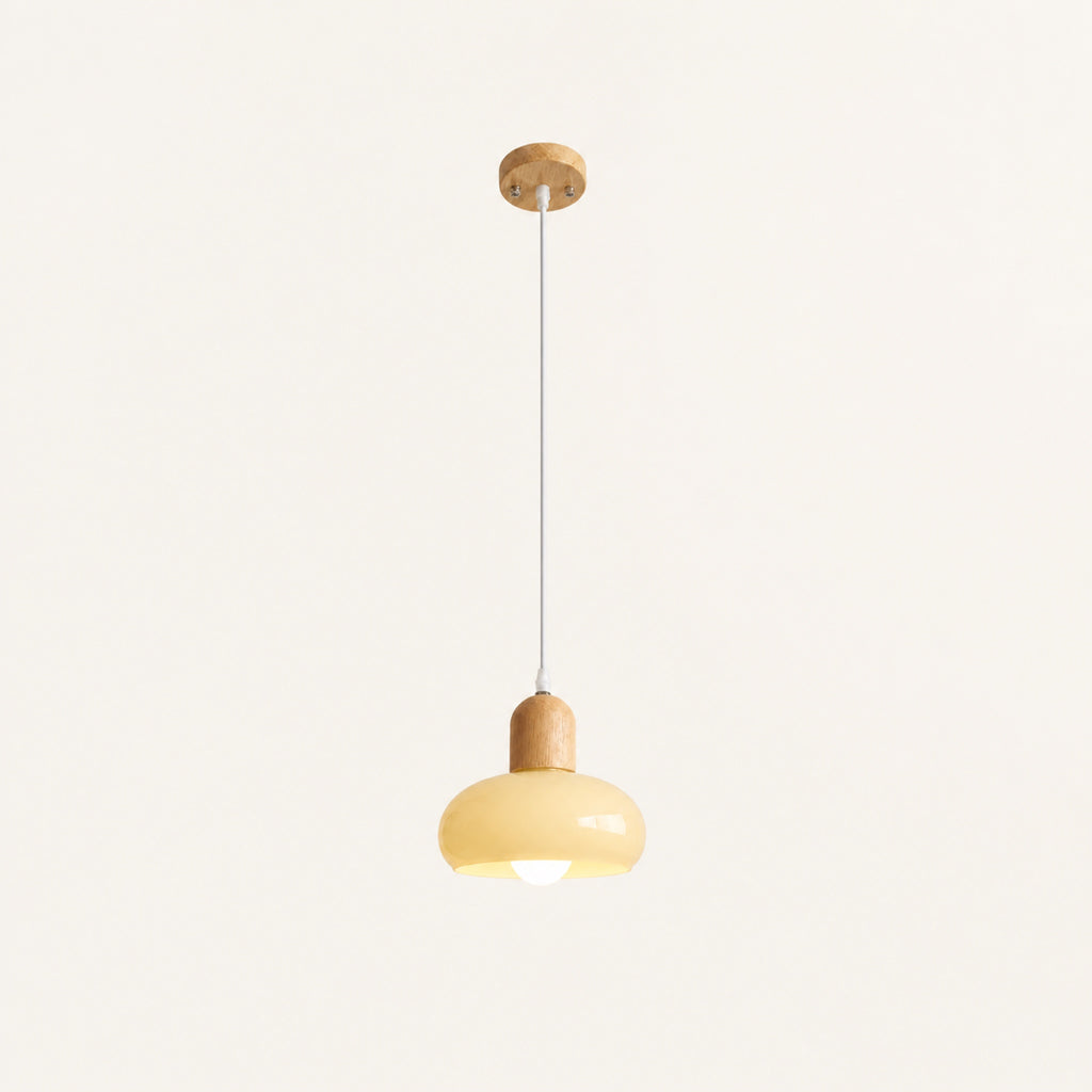 Suspension verre bois, abat-jour chambre, vue Codex 5