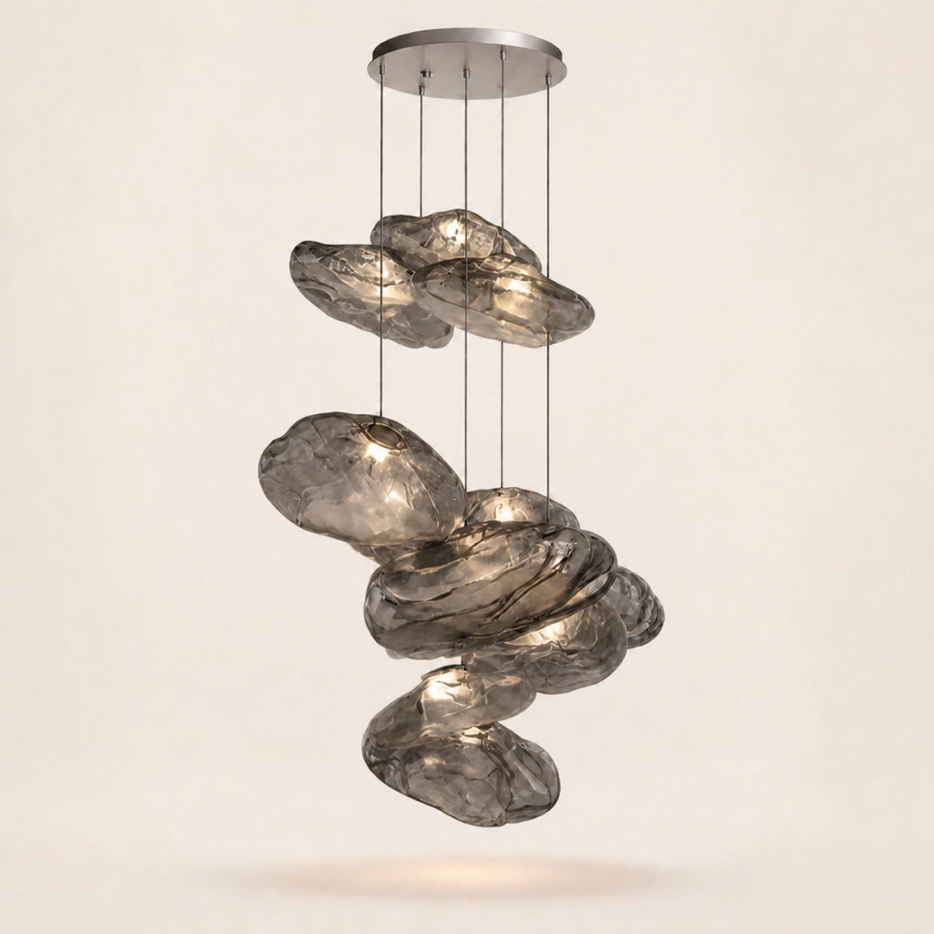 Suspension nuages en verre soufflé, gris fumé