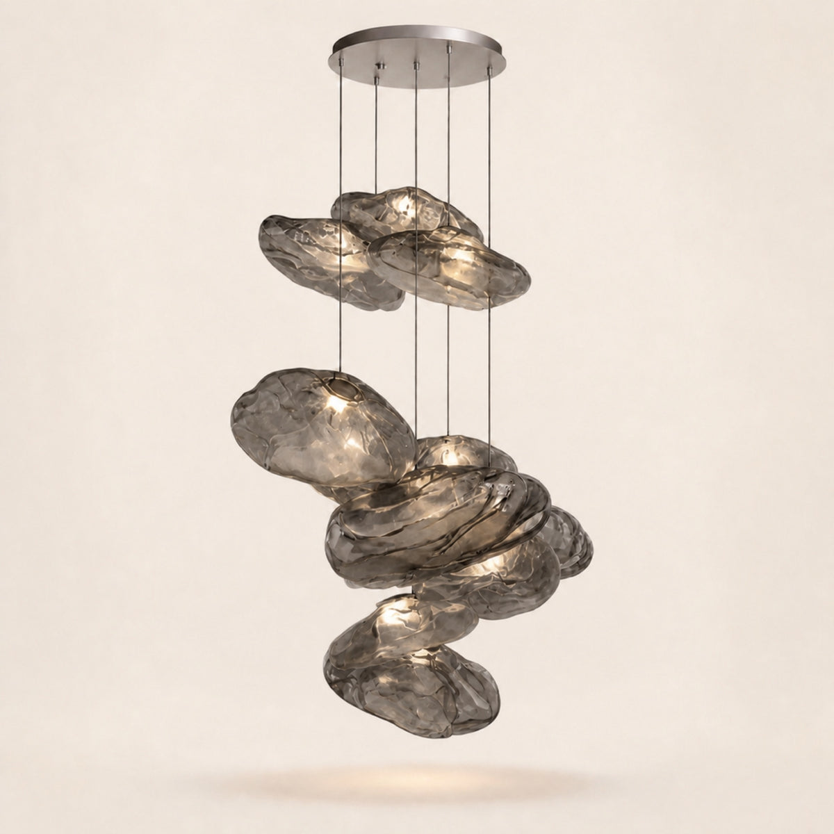 Suspension nuages en verre soufflé, gris fumé