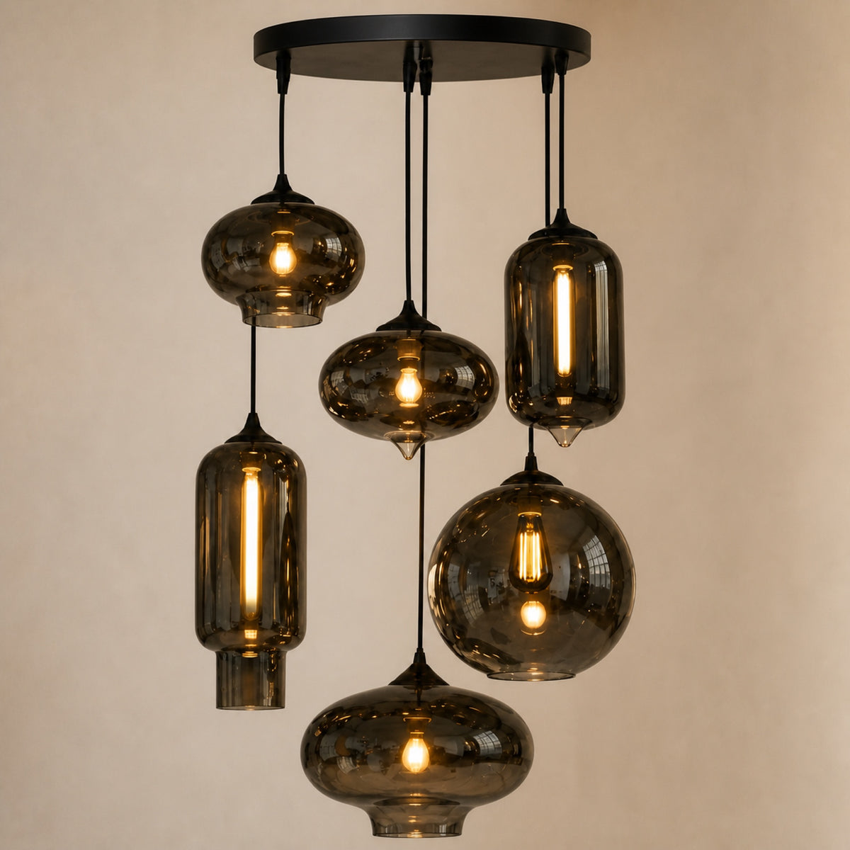 Suspension grappe de verres fumés miroir, autre vue