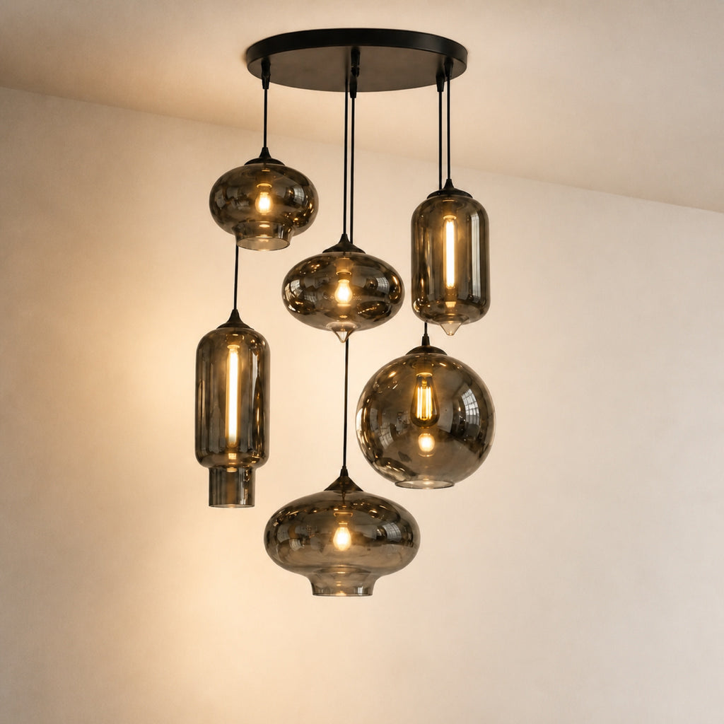 Suspension grappe de verres fumés miroir, autre cadrage